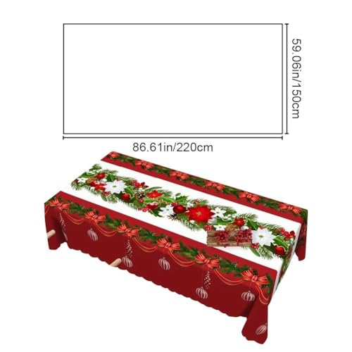 Nappe de Noël rectangulaire fleurie, décoration table repas fête - 8