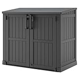 WTFGO 36 Cu Ft Resin Outdoor Storage Shed, Weatherproof Horizontal Outdoor Storage Cabinet with Dual Lock Door for Backyard, Patio, Garage, Garden(Black)