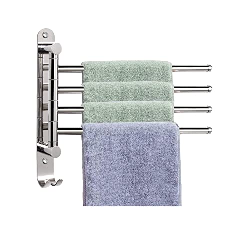 Toallero giratorio con 4 brazos montado en la pared toallero de acero inoxidable toallero organizador de toallas de rotación de 180 ° acabado cepillado para baño cocina