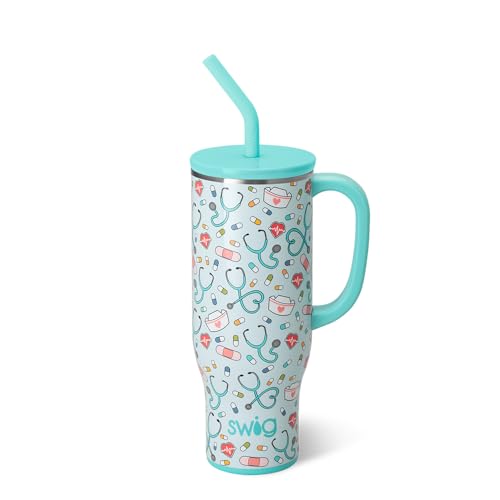 Swig Life 30oz Mega Mug, 30 oz Tumbler with Handle and Straw, Cup Holder Friendly, Dishwasher Safe, Extra Large Insulated Tumbler, Nurse Gifts for Women (Scrub Life)