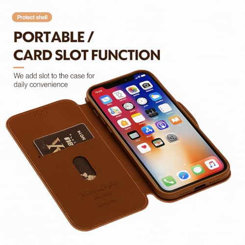 Image of Vegan Leather Wallet Case for OnePlus 15R 5G, Premium PU Flip Cover with Card Slot, Magnetic Closure, Kickstand, Slim Durable Design, Privacy Protection - Brown
