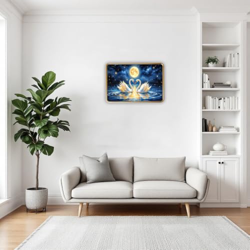 Image of Vastu Swan Pair Photo Frame, Gold, Slim, Sparkle Coated Lamination, for Living Room and Office, 18x24 Inch 53004