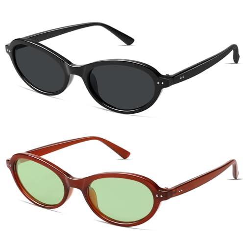 Image of VANLINKER Trendy Oval Polarized Sunglasses for Women Men Small 90s Style Retro Cat Eye Frame Narrow Sleek Design VL9847
