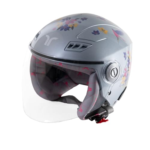 Image of TVARRA Blossom ISI Certified Women's Open Face Helmet Designer Helmet, Lightweight and Rainproof, Crafted for Women, Extreme Comfort Fit with Clear Visor (Indigo Bloom, S /M: (55-56) cm)