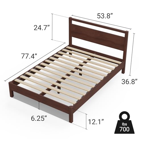 Image of LIFEMENT Signature Wood Platform Bed Frame with Headboard, Essential, Noise Free, Under Bed Storage, No Box Spring Needed, Easy Assembly (Walnut, Full)
