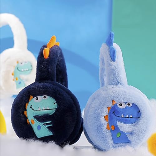 FakeFace Ohrenschützer für Jungen Kinder Winter Warme Ohrenwärmer Verstellbar Plüsch Ohrwärmer Earmuffs Winterzubehör Outdoor Kälteschutz Ohrenmuscheln, Fußballmuster (Dinosaurier-blau)