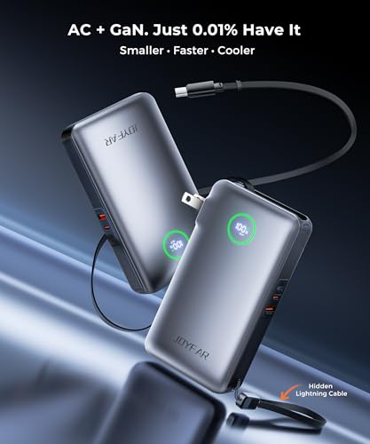Image of Portable Charger Power Bank - Travel Essentials Battery Pack 35W AC Plug GaN 10000mAh Built in Cable USB C Phone Fast Charging Powerbank Compatible with iPhone 16 15 14 13 iPad MacBook Samsung