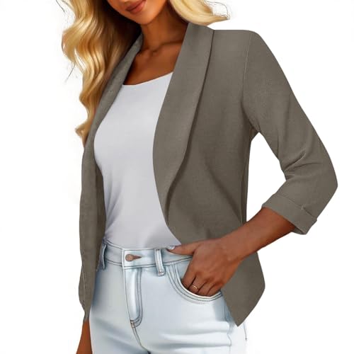 Women's Trendy Work Office Suit Blazers 3/4 Sleeve Lapel Lightweight Slim Cropped Blazer Jacket for Business Casual2