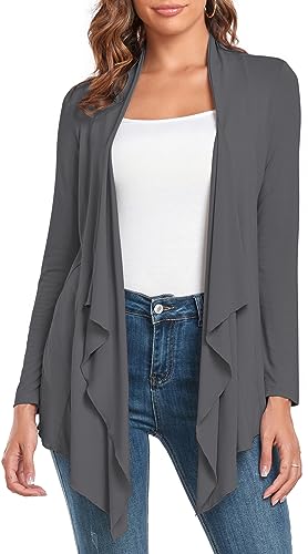 TownCat Cardigans for Women, Soft Drape Front Open Womens Cardigans, Lightweight Long Sleeve Cardigan Irregular Hem (Grey, XXL)