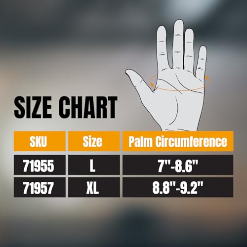 Image of POWERTEC Heavy Duty Work Gloves | Safety Gloves with Touch Screen Flexible Breathable, Abrasion-Resistant Slip-Proof Leather on Palm for Excellent Grip and Shockproof, 1 Pair (size L) (71955)