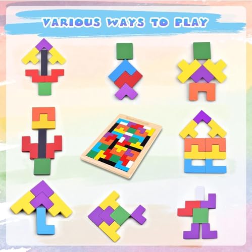 Image of Wooden Russian Blocks Set of 40 Pieces for Kids Adults, Wood Intelligence Puzzle for Ages 3-8,Wooden Puzzles Brain Teasers Toy Educational Gift for 7-10 Years