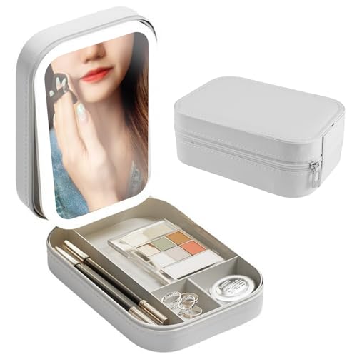 Vegena Trousse De Maquillage avec LED Miroir, Trousse Maquillage Voyage avec Miroir, Organisateur Cosmétique Portable Boîte De Rangement De Maquillage avec 3...