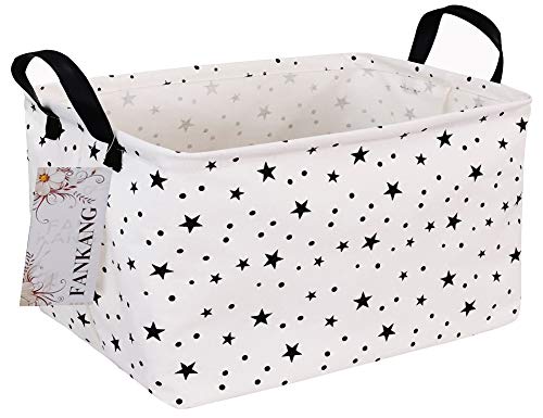 Image of FANKANG Storage Basket,Nursery Hamper Canvas Laundry Basket Foldable with Waterproof PE Coating Storage, Office, Bedroom, Clothes,Toys (Rec-Star)