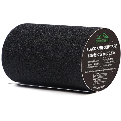 CHUANGSEED Schwarzes Anti-Rutsch-Klebeband 20cm x 10,6m High Grip Anti-Rutsch-Klebeband, für Treppen, Stufen, für Drinnen und Draußen Hochwertiges selbstklebendes Sicherheitsband