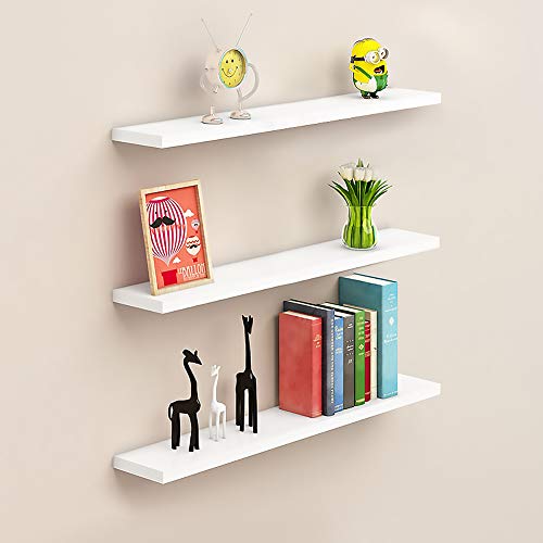 Aimu - Juego de 3 estantes flotantes para montar en la pared, estante para colgar en la pared de madera para el hogar y la cocina, para la pared de la habitación de los niños, color blanco