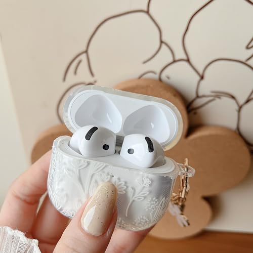 Image of MINSCOSE for AirPods 4 Clear Case,Cute Flower Floral Aesthetic Design with Floral Keychain, Soft TPU Protective Shockproof Case for Women Girl for Airpods 4-White