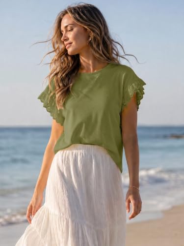 Image of Tankaneo Womens Summer Crewneck T-Shirts Lace Cap Sleeve Tops Dressy Casual Loose Fit Work Basic Tees Outfits 2026