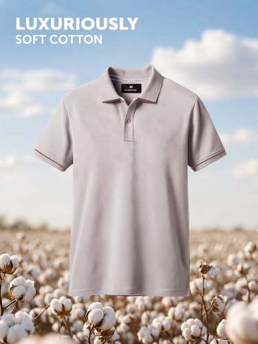 Image of XYXX Men's Apex Mercerized Cotton Striped Collar Pique Polo T-Shirt