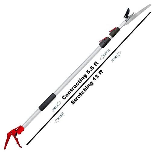 Mesoga 5.6-13 Foot Extendable Tree Pruner, Cut and Hold Pruning Trimmer, Long Reach Pole Saw, Telescoping Fruit Picker, Branches Bypass Lopper