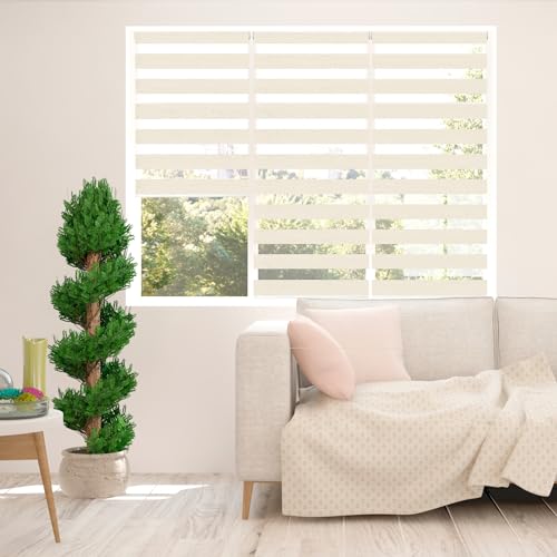 Image of Zebra Blinds - Day and Night Zebra Roller Blinds for Windows,Dual Layer Light Control Fabric, Modern Striped Design, Aluminium Cassette, Easy Fit Window Shades 145cm Drop (Cream, 142.5cm Width)