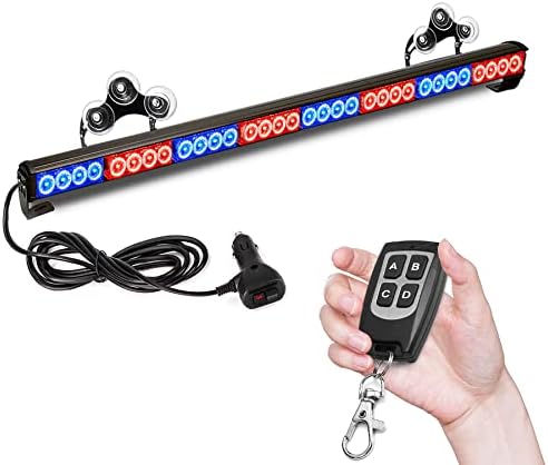 TeddyTT 32 LED 35.5" High Intensity Hazard Emergency Warning Blue Red Traffic Advisor Flash Strobe Directional Light Bar with Wireless Remote Control (Blue Red, 35.5'')
