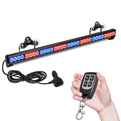 Teddytt 32 Led 35.5" High Intensity Hazard Emergency Warning Blue Red Traffic Advisor Flash Strobe Directional Light Bar With Wireless Remote Control (Blue Red, 35.5'') #TOP25