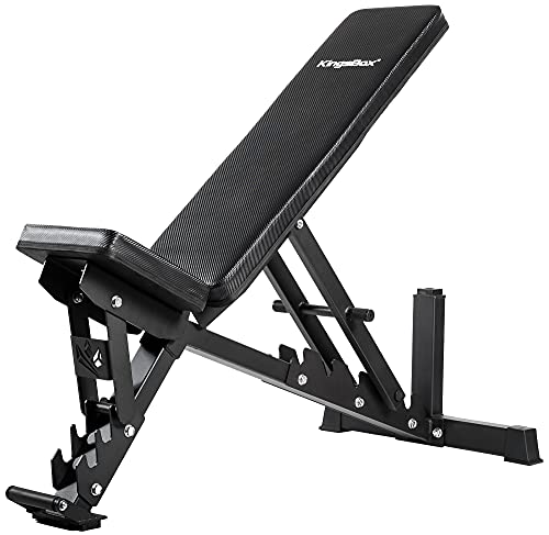KingsBox Banco Ajustable 2.0, Banco de Ejercicio para Entrenamiento de Peso, Multiuso, Inclinable y Plegable, Declinable, Estabil, Versátil, Fácil de Ensamblar, Capacidad de Carga 600 kg Cover