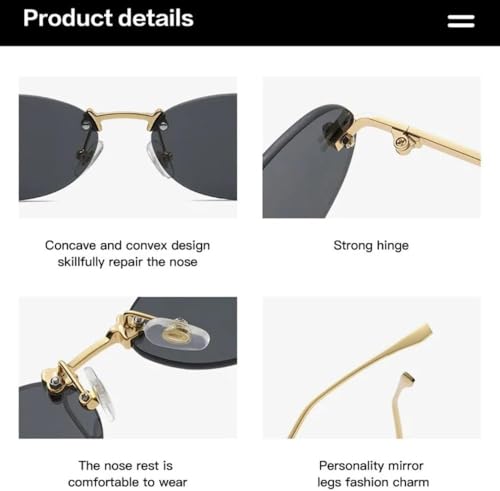 Diamond Accented Oval Sunglasses, UV400 Unisex Rimless Sunglasses for Women/Men, Lightweight Fashion Eyewear4