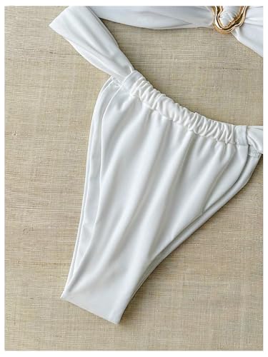 SHENHE Women's 2 Piece Strapless Swimsuit Metal Ring High Cut Thong Ruched Bandeau Bikini Set4