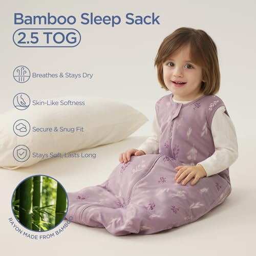 Image of Duomiaomiao 2 Pack Baby Sleep Sack 95% Rayon Made from Bamboo, 5% Spandex, 2.5 TOG Baby Wearable Blanket 0-6 Months, Premium Soft Winter Toddler Sleep Sack, 2-Way Zipper Sleeping Bag for Unisex Babies