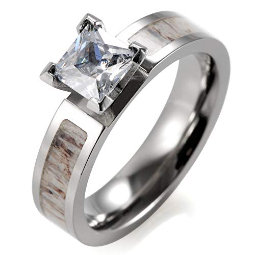 Women's 5mm Titanium Cubic Zirconia Engagement Ring with Genuine Antler Inlaid2