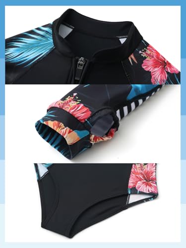 Image of Girls Long Sleeve One-Piece Swimsuit: Rashguard UV Protection Swimwear Bathing Suit