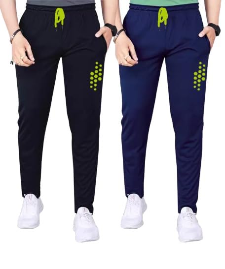 Track Pants for Men || Activewear Pants || Men’s Joggers Polyester with 2 Side Zipper Pockets Casual Trousers Stretchable (Sports | Gym | Yoga) (DOT Green)(Pack of 2)-image-46