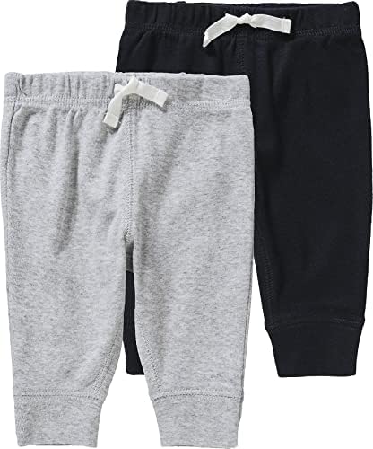 Carter's Baby Boys 2-Pack Pull-On Pants (Black/Heather, 12 Months)