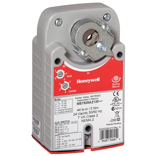 HONEYWELL MS7505A-2030 Direct COUPLED Actuator, Valve Damper, ZELIX Type, Spring Return, 2-10 VDC, 44 LB-in, 60 HZ - 90 SEC, Shaft 95 Degrees +-3 Degrees, 24 VAC/DC, 50/60 HZ, 6/3 VA, Class 2, NE