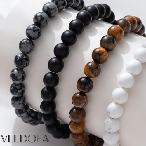 Tiger Eye Beaded Bracelets for Men - Elastic 8MM Natural Stone Bracelet Set Lava Rock Bracelets Gifts for Son Grandson Bonus Son Boyfriend Brother4