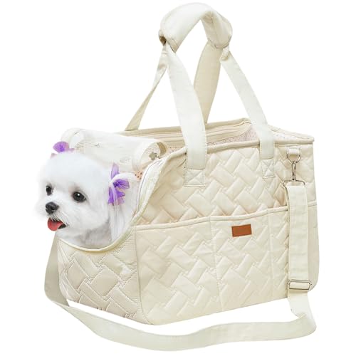 Hundetragetasche bis 5kg – Hundetasche für kleine Hunde Katze, Tragetasche Hund, faltbar, atmungsaktiv, mit Sicherheitsgurt, Taschen, Transporttasche, ideal für Outdoor, Reisen, Auto (41x30x18cm)