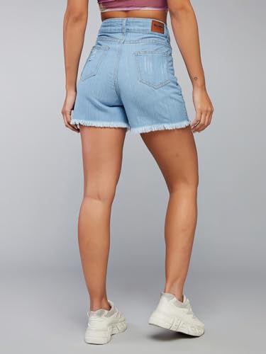Image of Dolce Crudo Women's Relaxed Fit Mid Rise Highly Distressed Regular Length Denim Shorts