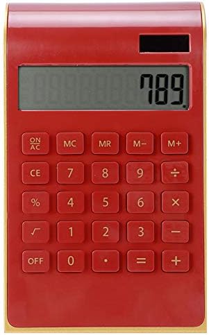 TOPINCN Portable 10 Digits Calculator Tilted LCD Display Ultra Thin Solar Power Calculator for Home Office Business(Red)