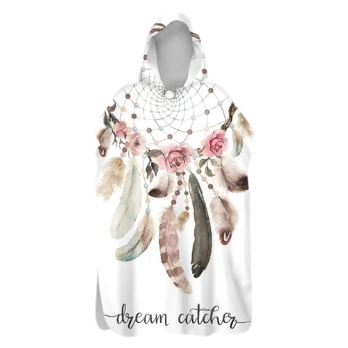 Lukery Changing Poncho Towel Robe Adult Kids, Microfiber Fast Dry Hooded Beach Towel Robe, Summer Beach Bath Robe with Hooded for Wetsuit Surfing Swimming Bath Travel (75x145cm,White)