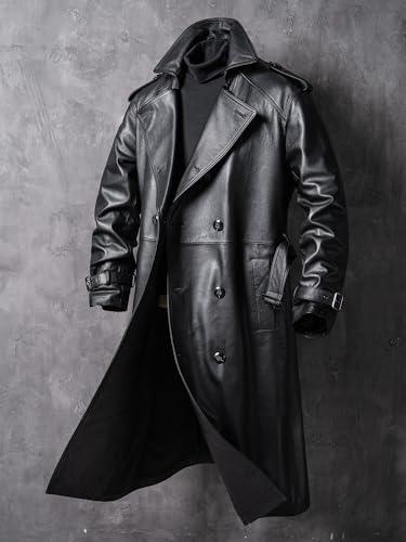 WPKDS Men's Real Cowhide Leather Trench