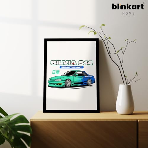 Image of BLINKART Nissan Silvia S14 CarFramed Posters Gift Items Boys Room Wall Decoration Bedroom Office Studio Synthetic Wood Frame & Acrylic Glass Ready to Hang - 12x8 Inch, (A4 Size) - CAR-172