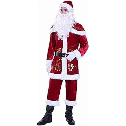 Fylovery Deluxe Christmas Santa Claus Suit Father Christmas Set Fancy Dress Costume Velour Cosplay Costume Outfit Professional Adult Kids Santa Claus Costume (A-Red, XXL) Cover