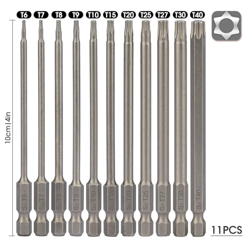 100mm Long Torx Screwdriver Bit Sets, 11 Pcs T6-T40 Star Screwdriver Magnetic Torx Security 1/4 Inch S2 Steel, Torque Impact Driver 2 100mm Long Torx Screwdriver Bit Sets, 11 Pcs T6-T40 Star Screwdriver Magnetic Torx Security 1/4 Inch S2 Steel, Torque Impact Driver - Image 2