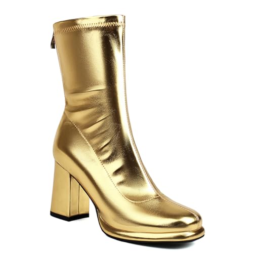 Women's Chunky High Heel Ankle Booties Round Toe Slide Zip Short Boots Evening Party Work Jeans Dress Shoes