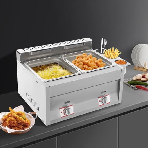 Grfcevue Stainless Steel Countertop Gas Fryer,10L*2 Commercial Lpg Gas Deep Fryer Countertop Commercial Dual Tank Kitchen Fat Fryer Machine Snack Fryer For French Fries Restaurant Home Kitchen thumb #6