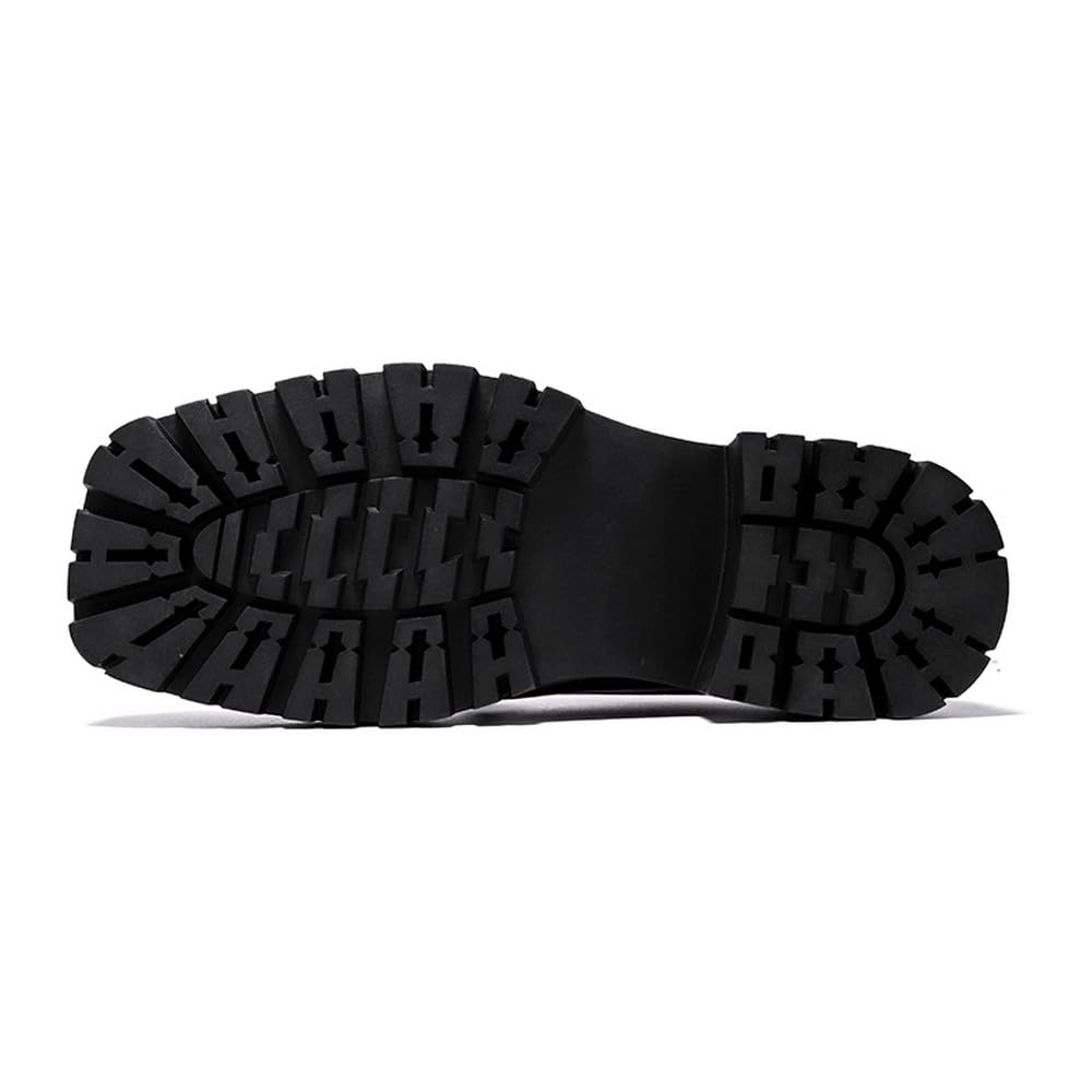 MANLADUO Chaussures de travail à bout carré pour homme – Chaussures habillées en cuir à semelle épaisse imperméable avec augmentation de la hauteur