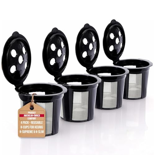 Reusable K Cups for Keurig Supreme, K Supreme Plus, K Slim, K-Brew Chill, K Duo Hot and Iced Gen 2 by PureHQ - Refillable Kcup for Keurig Coffee Maker - MultiStream Coffee Pods Filter - 4 Pack