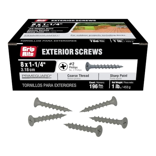 Image of Grip-Rite Exterior Screws - Safe for Use in Treated Lumber - #2 Phillips Bugle Head - Coarse Thread Deck Screws - PrimeGuard Coating - 1lb Box - #9 x 1-1 /4 inch - Gray - PTN114S1