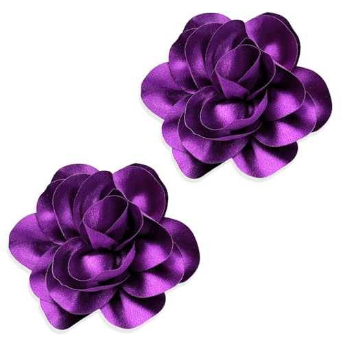 Image of 2Pack 6inch Extra Large Satin Brooches Lapel Pins Dainty Elegant Fabric Camellia Rose Flower Brooch Pin for Women Wedding Part Dance Clothes Accessories Jewelry